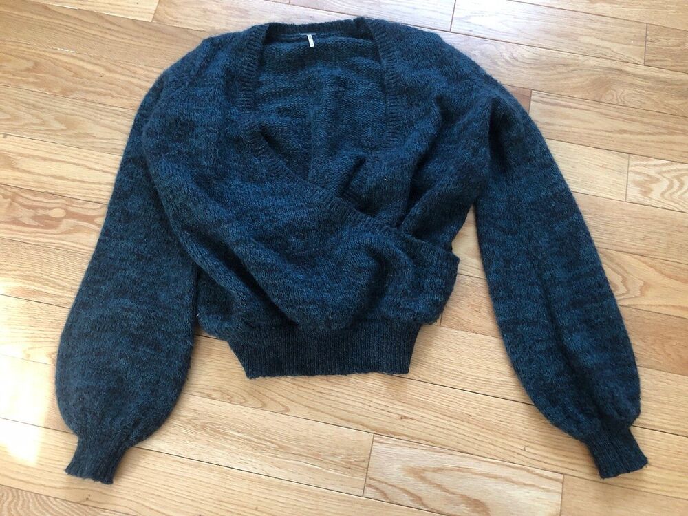 Free People Women's Green Sweater XS V Neck Wool Blend Pullover